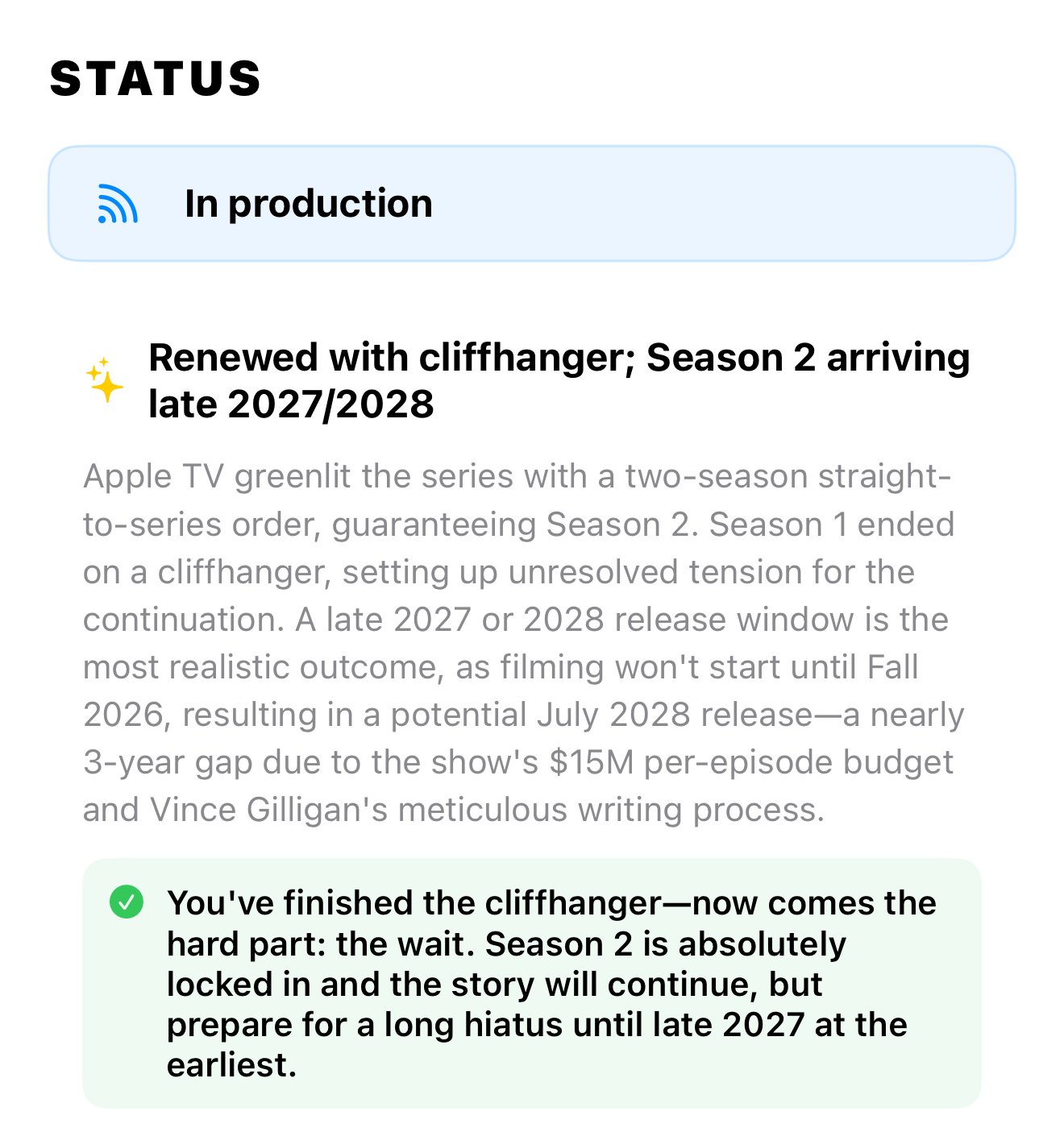 AI show status and 'worth finishing?' verdict — SeriesTracker