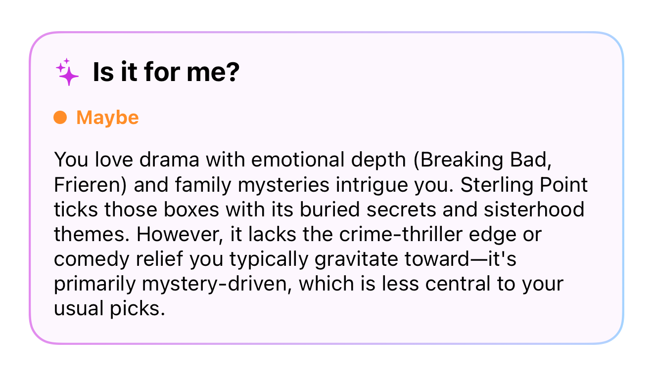AI 'Is it for me?' compatibility verdict — SeriesTracker